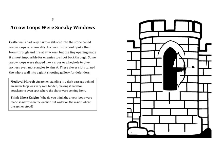 Look inside sample spread: Arrow Loops Were Sneaky Windows fact page with matching coloring illustration